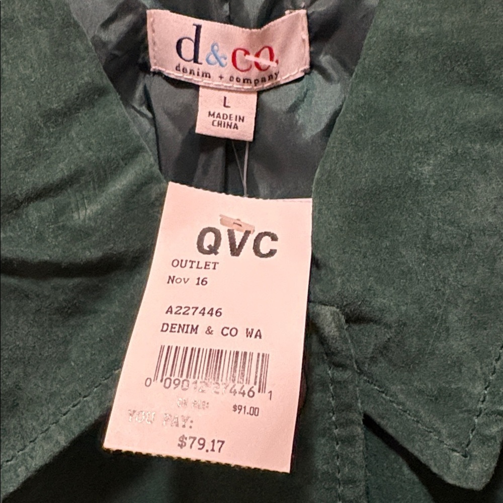 New D&Co. Elegant Green Suede Coat Size L - Picture 2 of 3