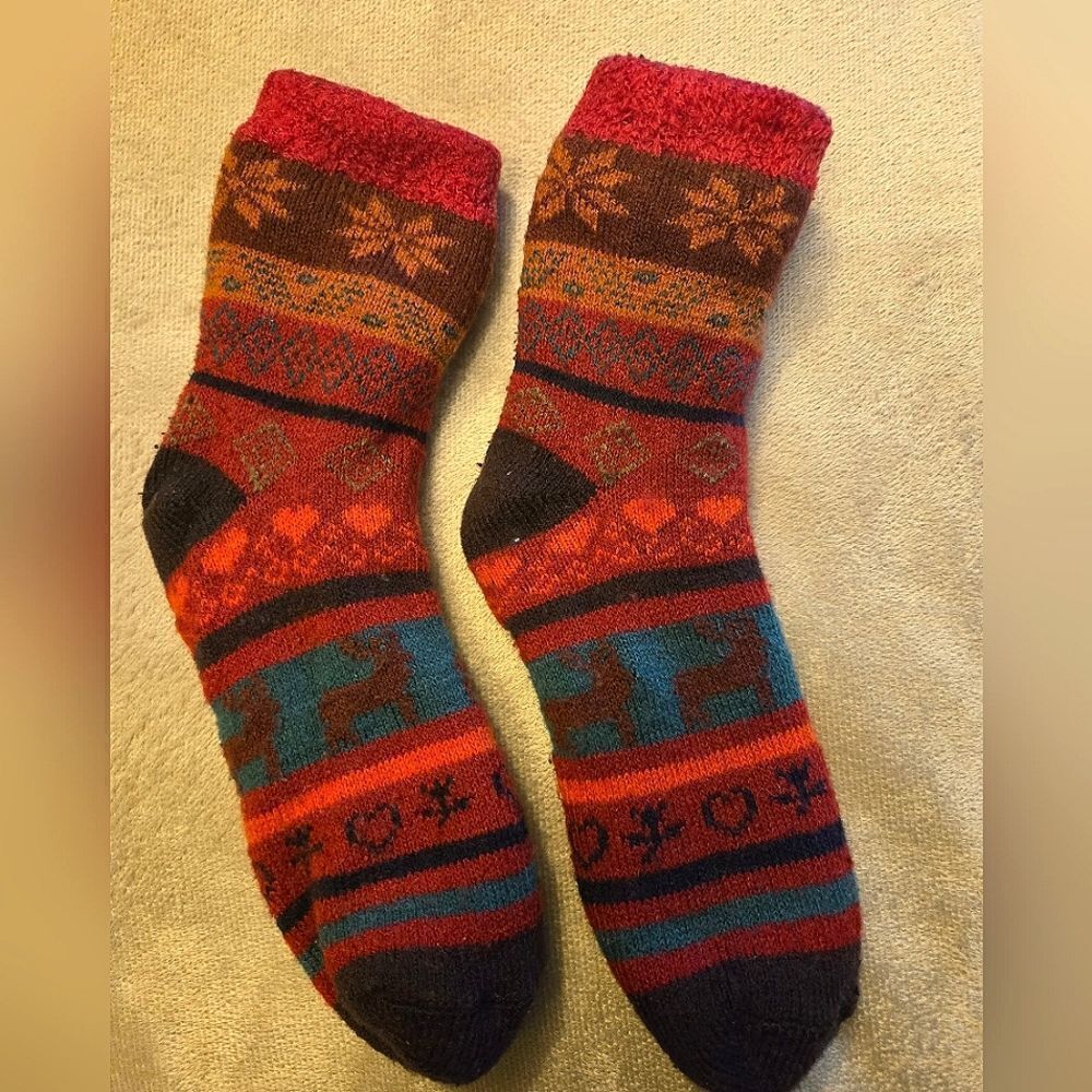 Fairisle Moose Fuzzy Fleece Thick Socks/Slippers