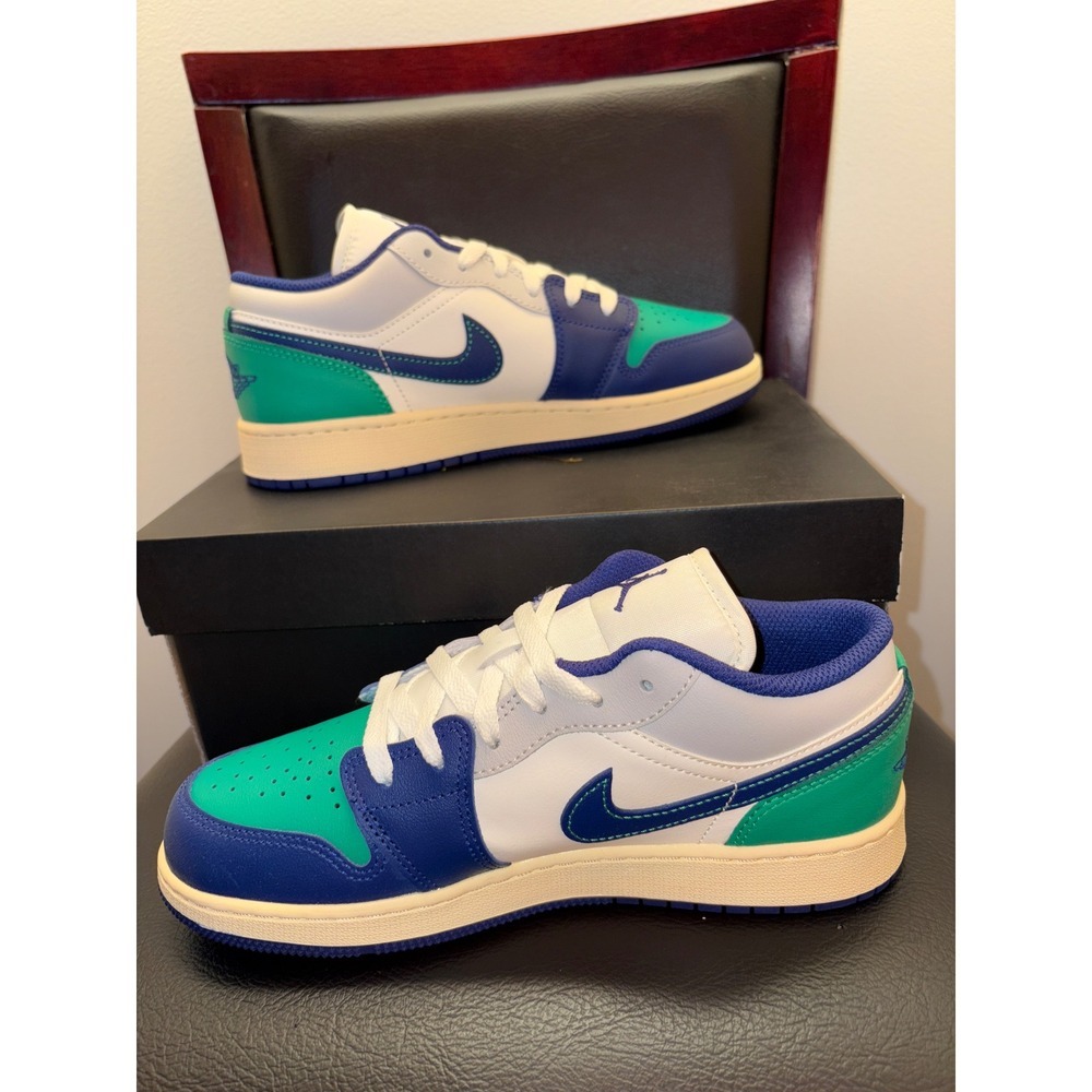 New Nike Air Jordan 1 Low SE Youth GS Sail Deep Royal Blue Green DH3216100 Sz 6Y