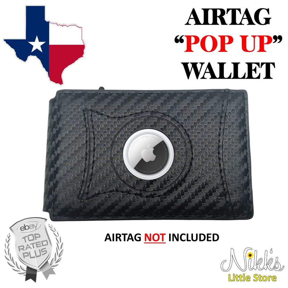 AirTag‎ Bifold Wallet "Pop Up" Aluminum Case / Slim 2.5" x 4" Black Carbon Fiber