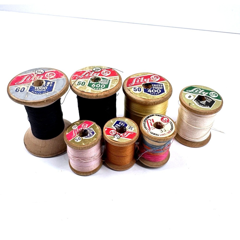 Vintage Lily Wooden Thread Spool Lot Mercerized Cotton 400 800 1000