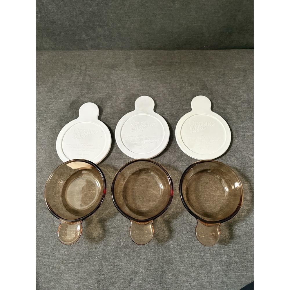Corning Visions Amber Grab It Bowl Set 3 Bowls & 3 Plastic Lid V-150-B P-150-CPC