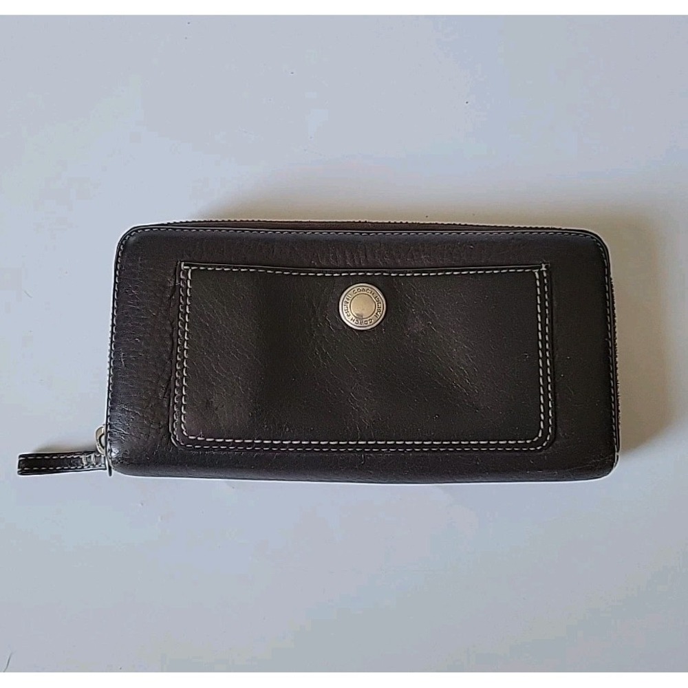 Coach Vintage Chelsea Clutch Wallet Chocolate Brown Zip Around‎ Chic Minimalist