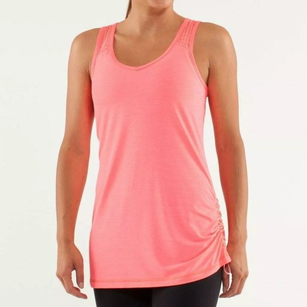 Lululemon Run Neon Pink Tie And Fly Mesh Tank Top size 8‎