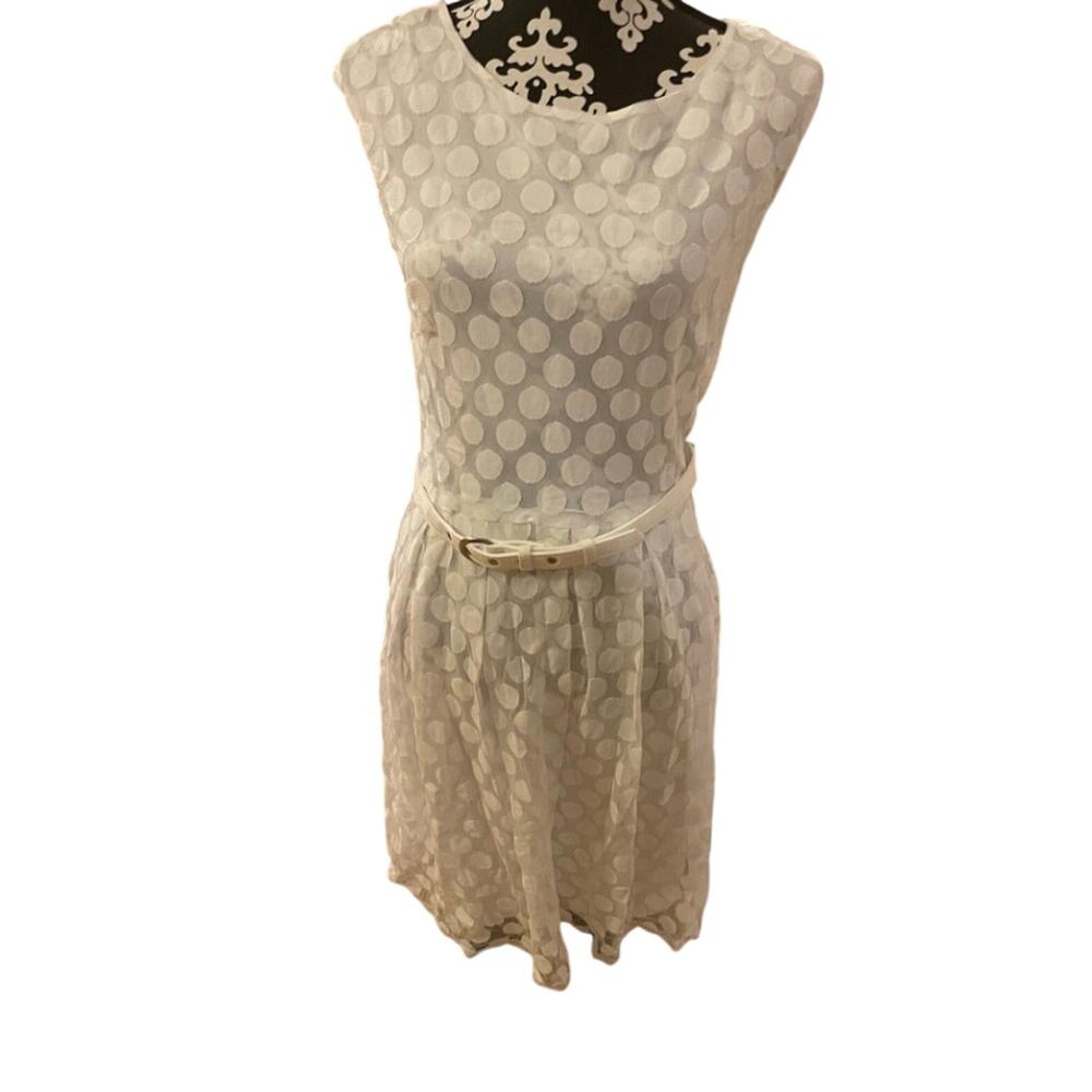 Alfani Retro White Polka Dot Lined Sleeveless Dress w/ Belt Size M