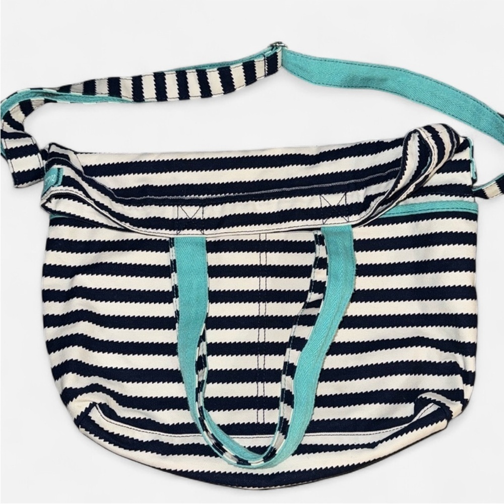 Thirty-One Striped Hobo Bag - Navy, White, and Teal - Picture 2 of 6