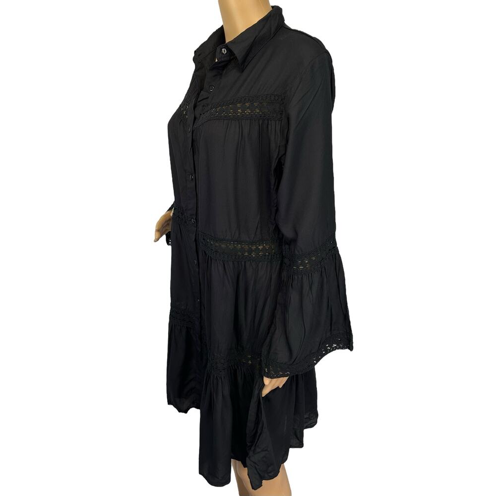 2/$30 NWT Raviya Lace-Inset Dress Cover-Up Black Button Front Swimwear Size M - Picture 4 of 10