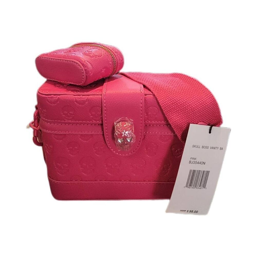 NWT~BETSEY JOHNSON Hot Pink Skull Boss Vanity Bag
