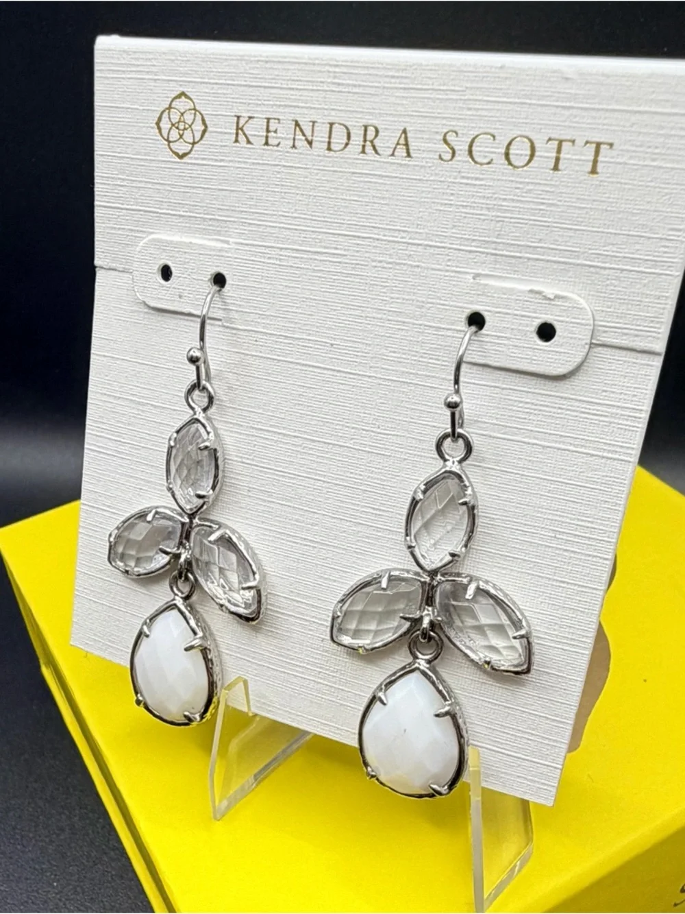 Kendra Scott Kendall Drop Earrings Silver White Stone Vintage Classic Statement - Picture 2 of 7