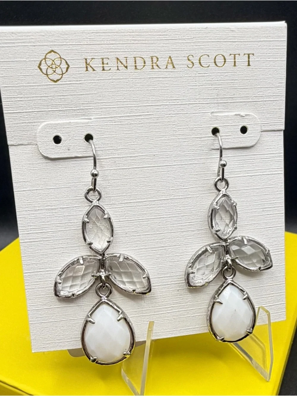 Kendra Scott Kendall Drop Earrings Silver White Stone Vintage Classic Statement - Picture 3 of 7
