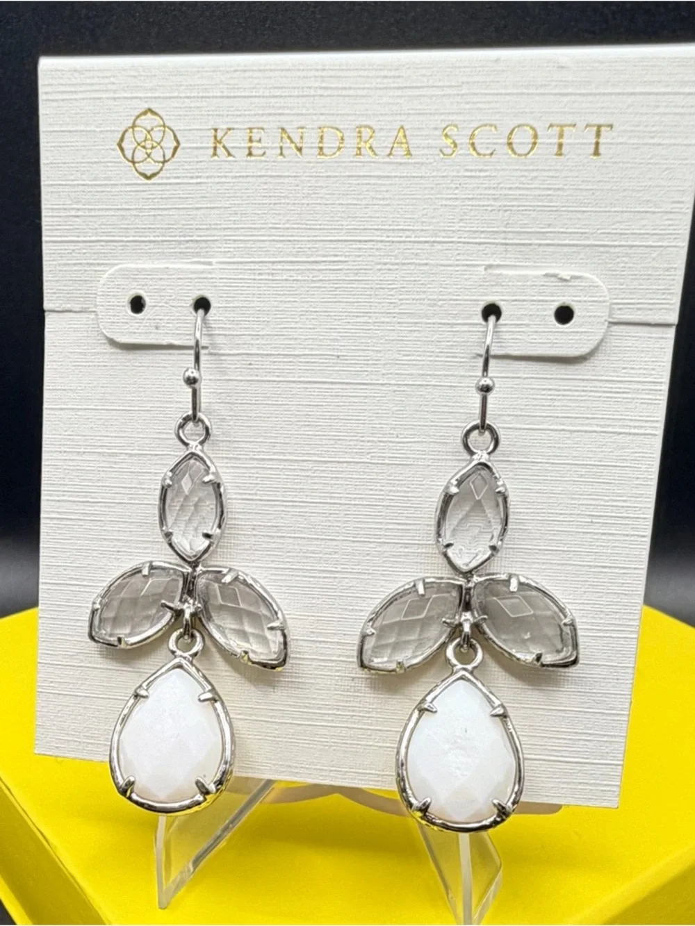 Kendra Scott Kendall Drop Earrings Silver White Stone Vintage Classic Statement - Picture 7 of 7