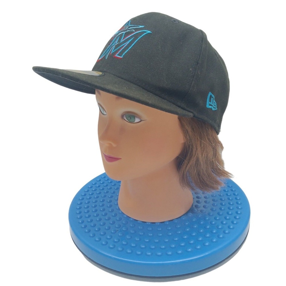 New Era Miami Marlins MLB Florida Black UV 59Fifty Fitted Hat Cap 7 1/4 - Picture 2 of 9