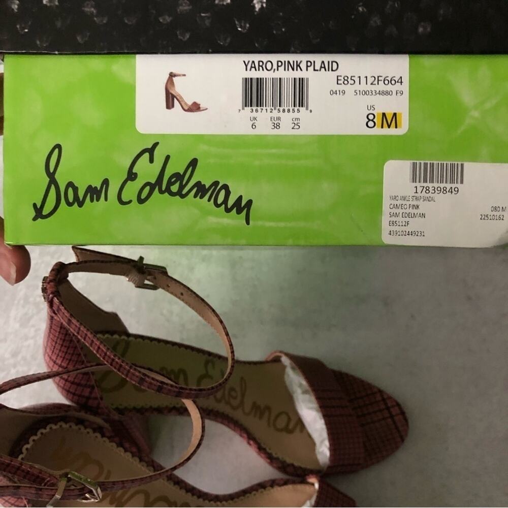 Sam Edelman Yaro Ankle Strap Sandal Cameo Pink Plaid NEW - Picture 10 of 11