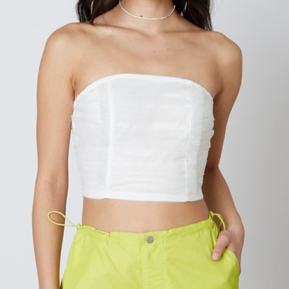 1 LEFT!! SUN SEEKER WHITE TULLE CORSET TOP