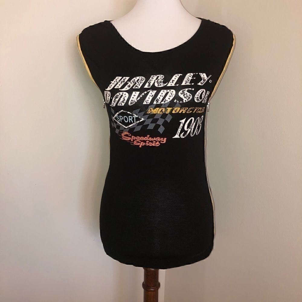 Harley Davidson | Black Sleeveless Side Zip Tank