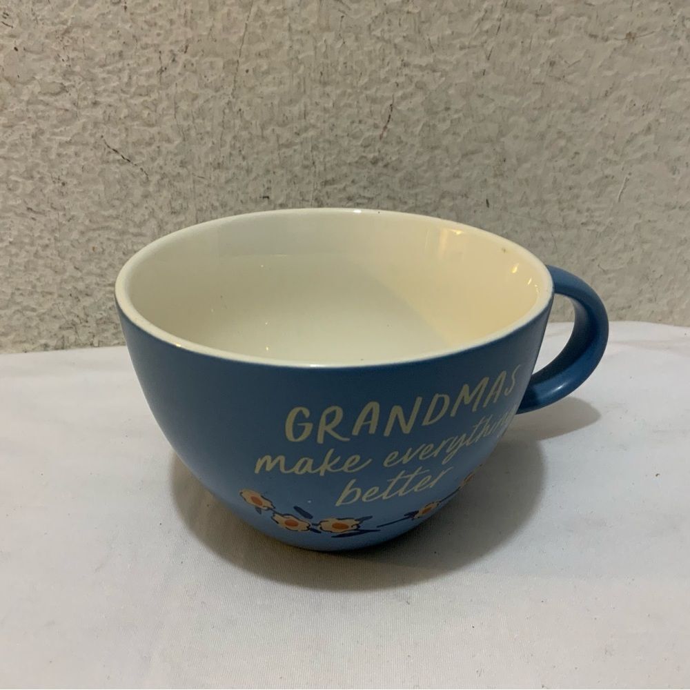 Threshold Mug Grandmas Make Everything Better blue dainty floral wide 5” round - Picture 2 of 7