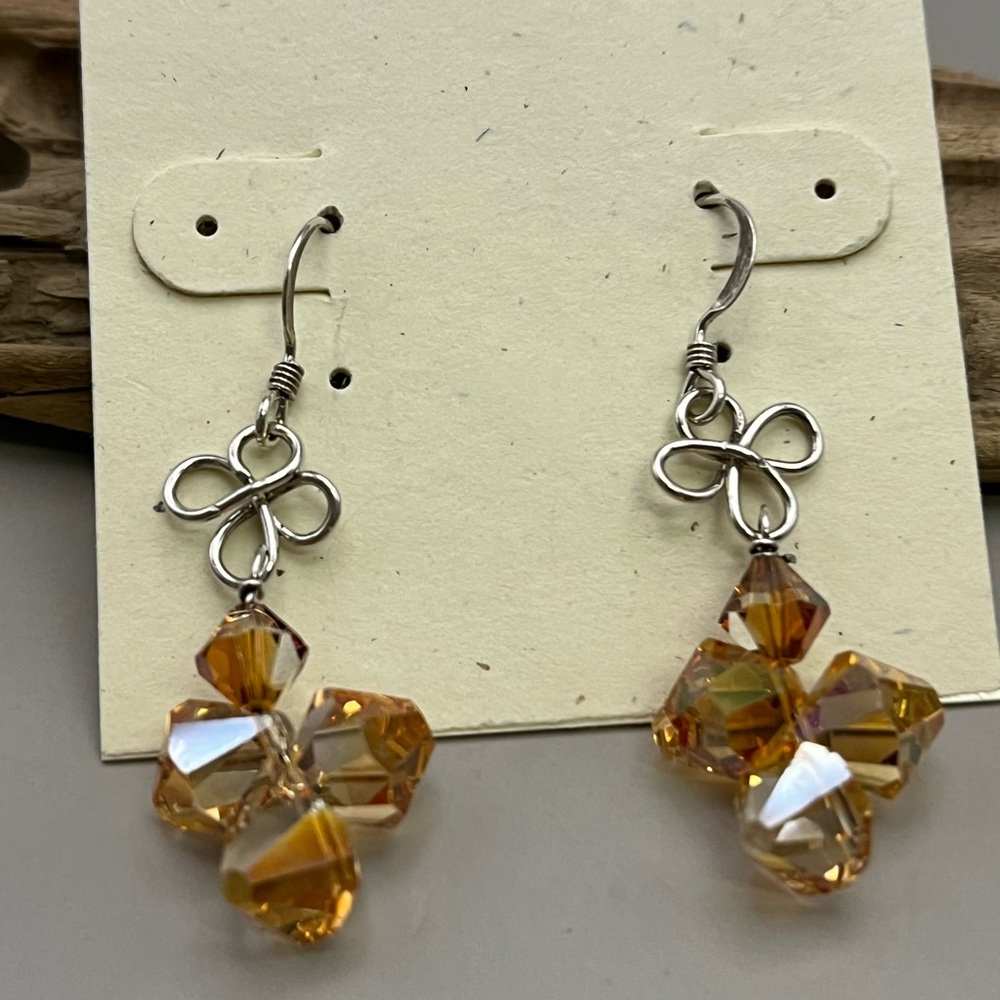 Silver and Gold Crystal Clover Earrings