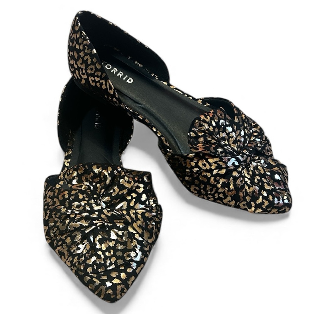 Torrid black and gold metallic leopard print d’Orsay flats size 9.5 WW wide
