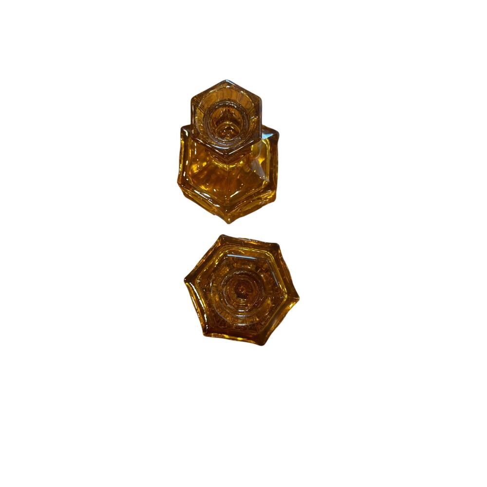 Vintage Pair of Fostoria Amber Coin Glass Condlestick Holder - Picture 3 of 4
