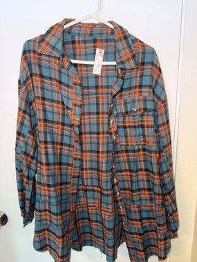 Men's Blue & Orange Plaid Button-Down Shirt - Casual Everyday
