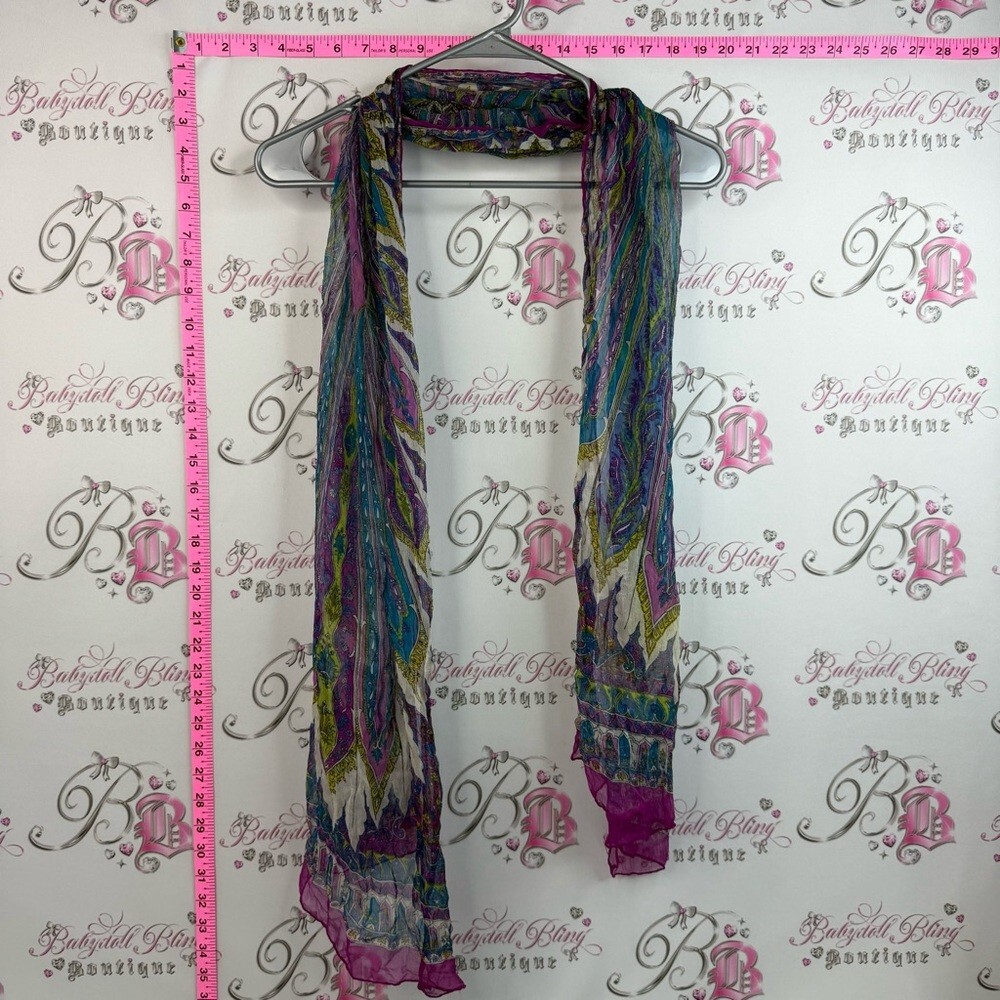 Scarf 100% silk Lightweight Multicolor Patterned Scarf - Women Accessories