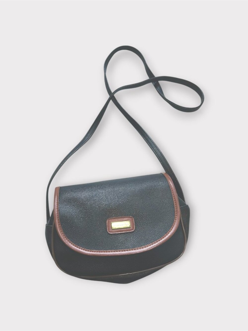 Guy Laroche Paris Crossbody Handbag Snap Flap Pebbled Leather Black and Brown