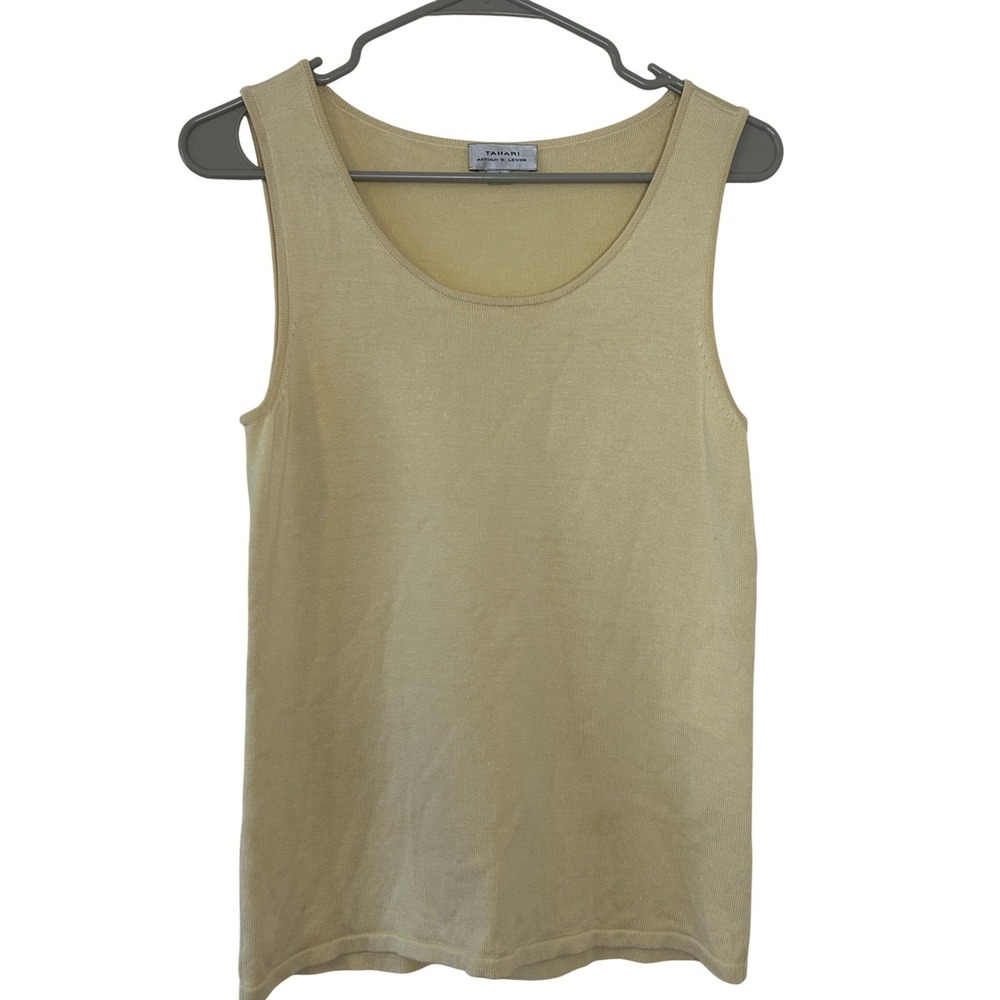 Tahari Arthur S. Levine Butter Yellow Silk Cotton Blend Knit Tank Top Size 6