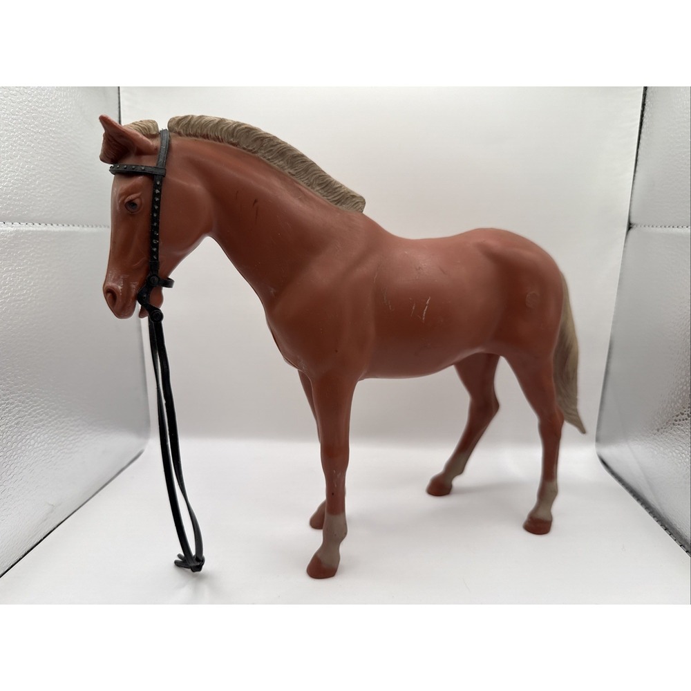 Vintage Louis Marx Brown Plastic Horse Toy 1960s With Bridle Good!