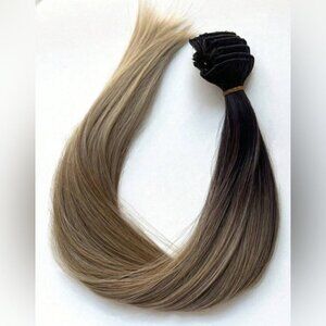 24 Inch Balayage Style Clip in Hair Extensions Brown to Light Blonde