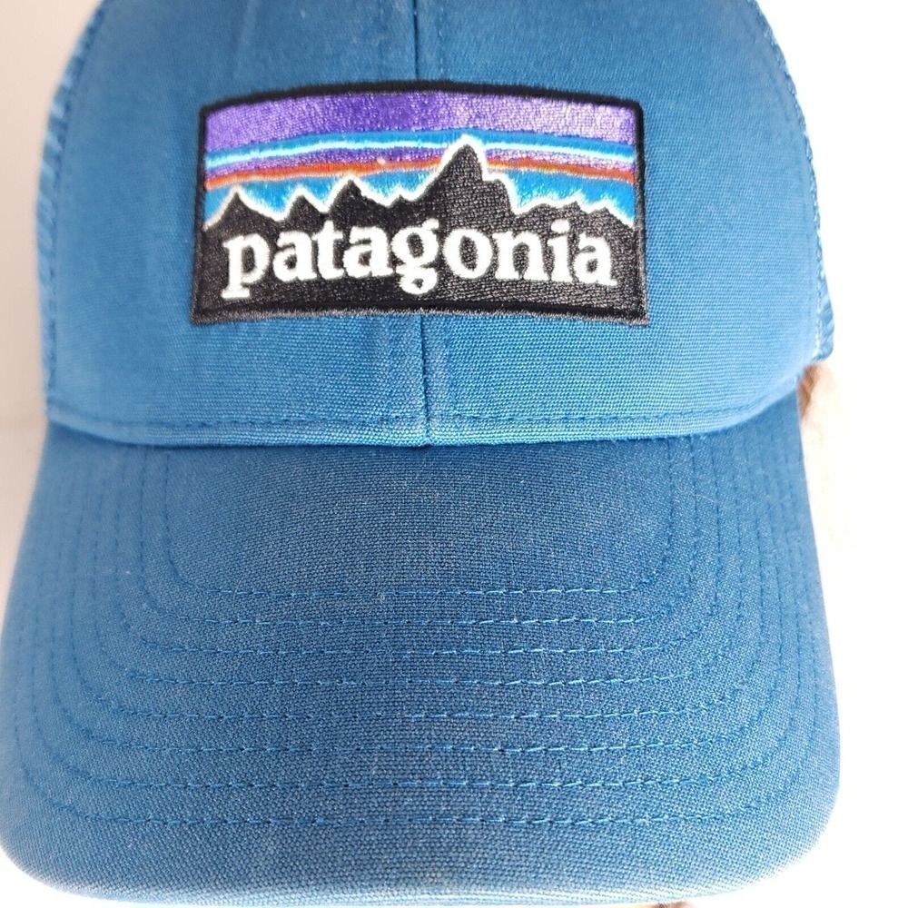 Patagonia Unisex P-6 Lopro Logo OS Blue Distressed Snapback Trucker Cap Hat - Picture 8 of 10