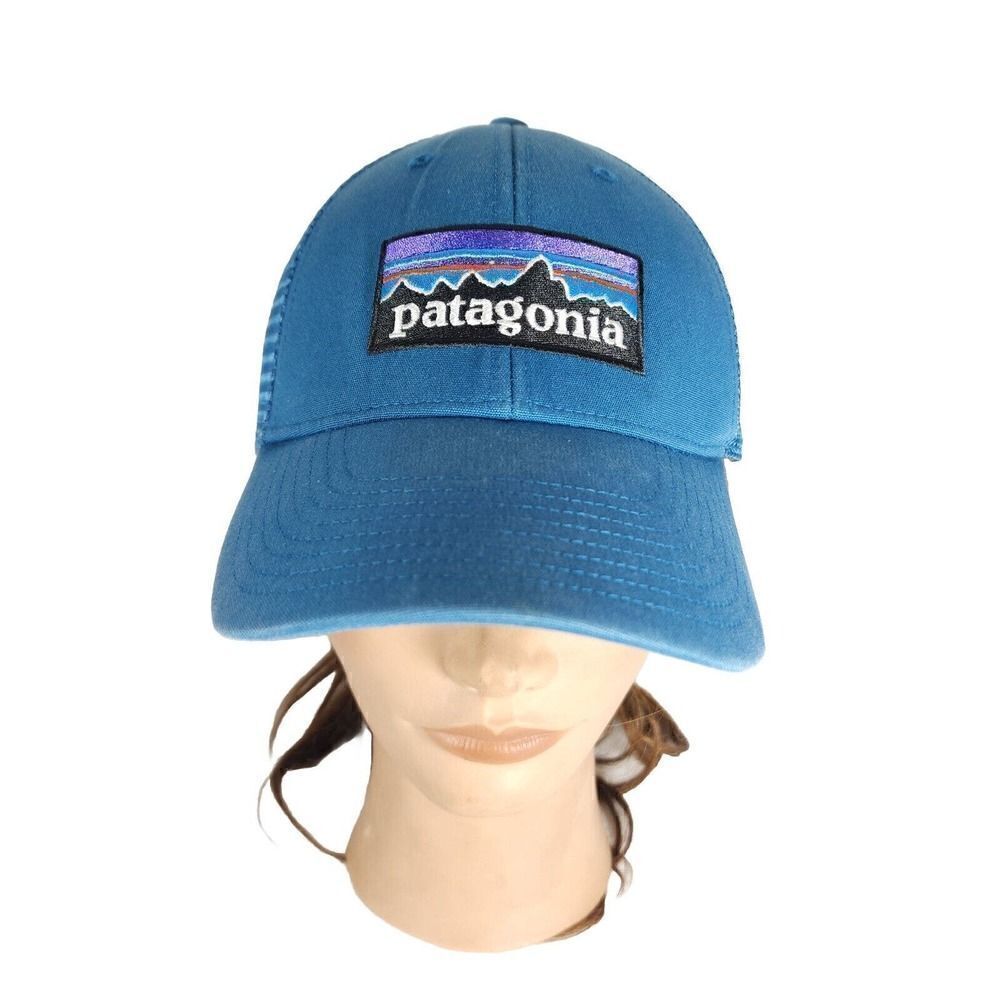 Patagonia Unisex P-6 Lopro Logo OS Blue Distressed Snapback Trucker Cap Hat
