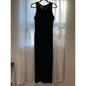 Vtg. Lawrence Kazar 100% Silk Black Beaded Evening Gown Slit Sheath Size Small‎