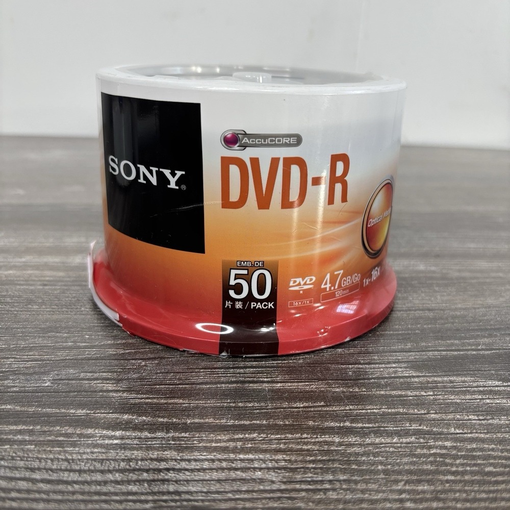 NEW Sony DVD-R 4.7GB 120 Min 16X DVD-R Blank Media Disc 50 Pack