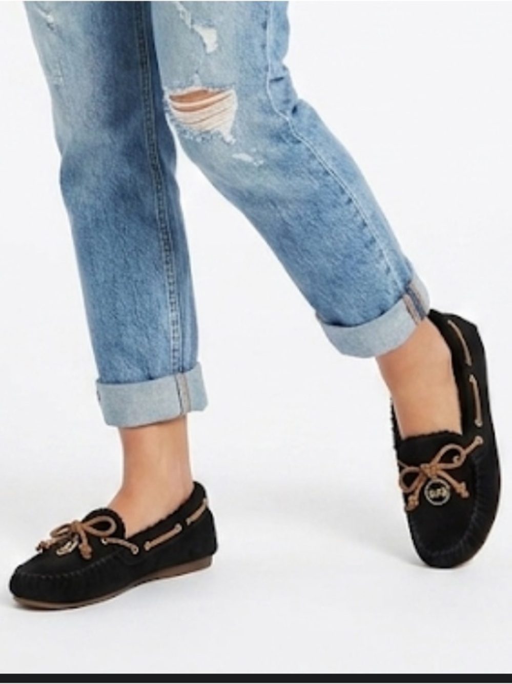 COACH Antonia Black Suede Shearling Moccasins Loafers - Size 6.5B