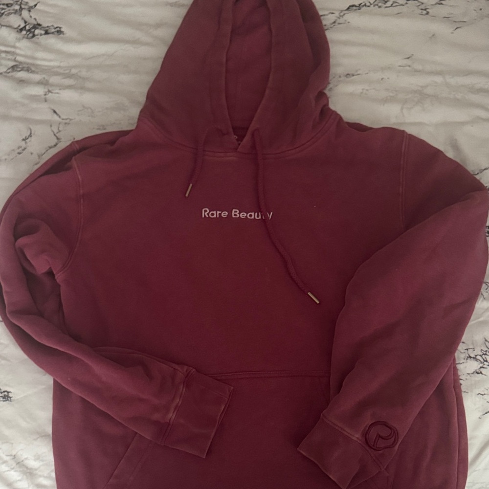 Rare Beauty Deep Maroon Pullover Hoodie with Embroidered Logo