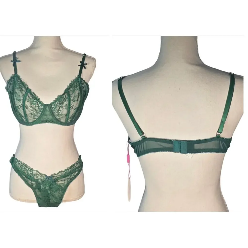 NWT AvidLove Lace Lingerie Lot 3 Bra Panty Sets XXL Purple Red Green - Picture 3 of 10