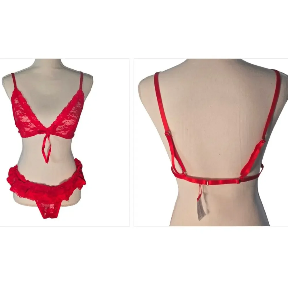 NWT AvidLove Lace Lingerie Lot 3 Bra Panty Sets XXL Purple Red Green - Picture 4 of 10
