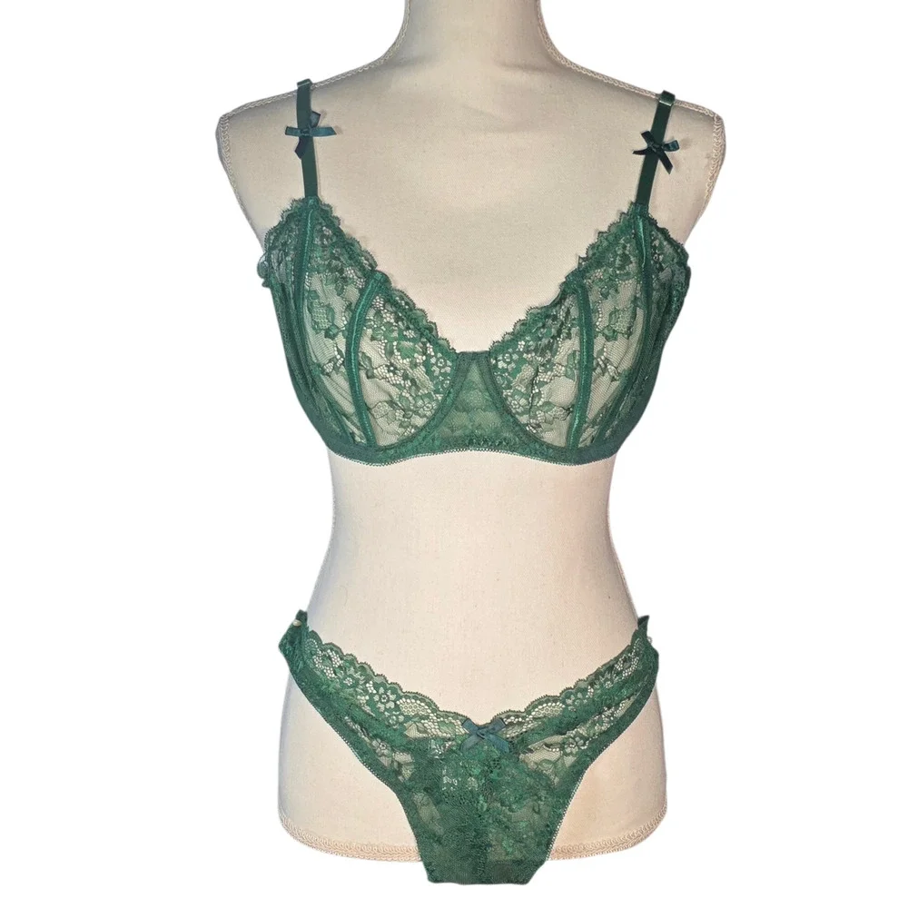 NWT AvidLove Lace Lingerie Lot 3 Bra Panty Sets XXL Purple Red Green - Picture 7 of 10