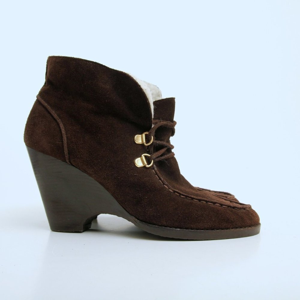 Michael Kors Leather Lace‎ Up Wedge Booties Brown Women Size 8.5