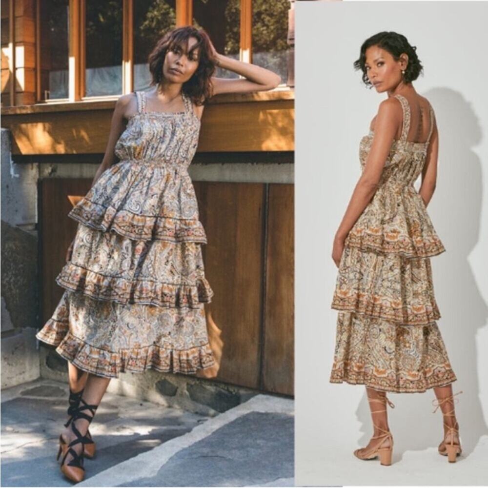 Cleobella Rosalie Kaleidoscope dress ruffle midi dress sz S organic cotton