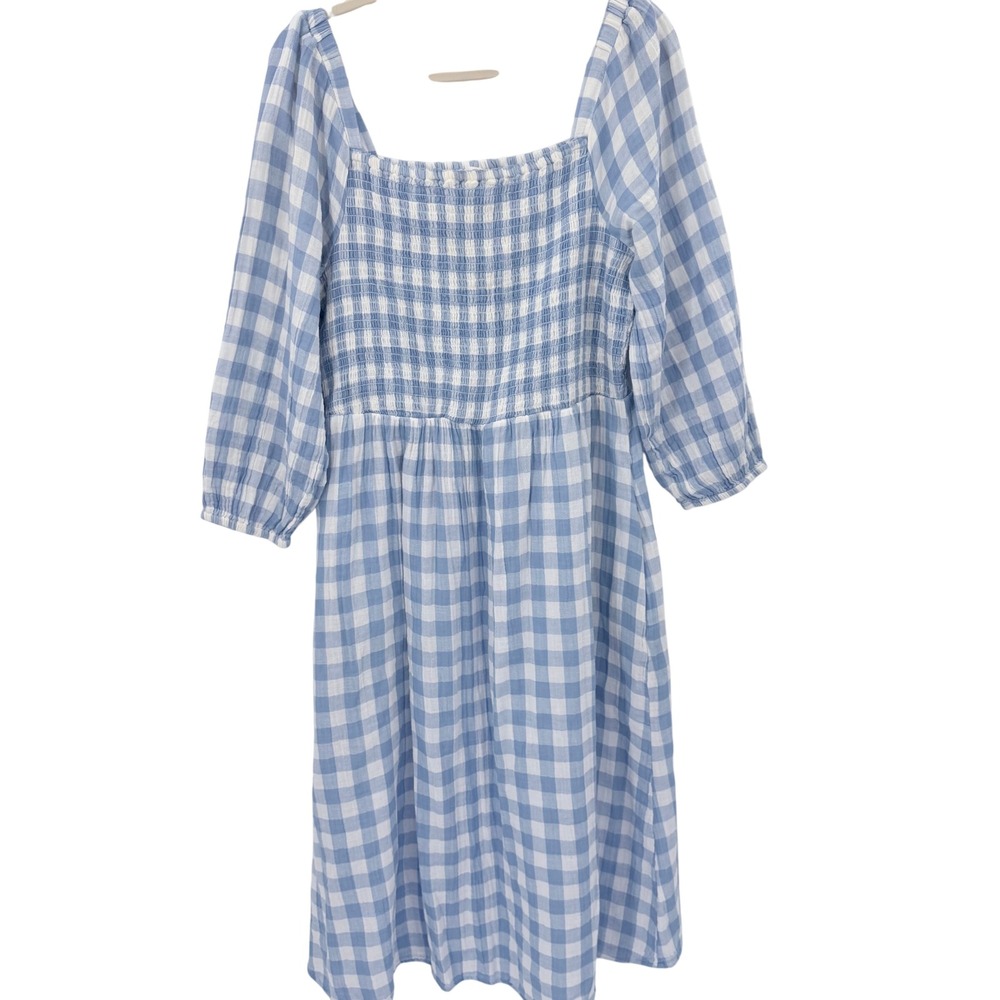 Richlunchlounge Blue Gingham Smocked Midi Dress Square Neck Cotton WCD5087 L