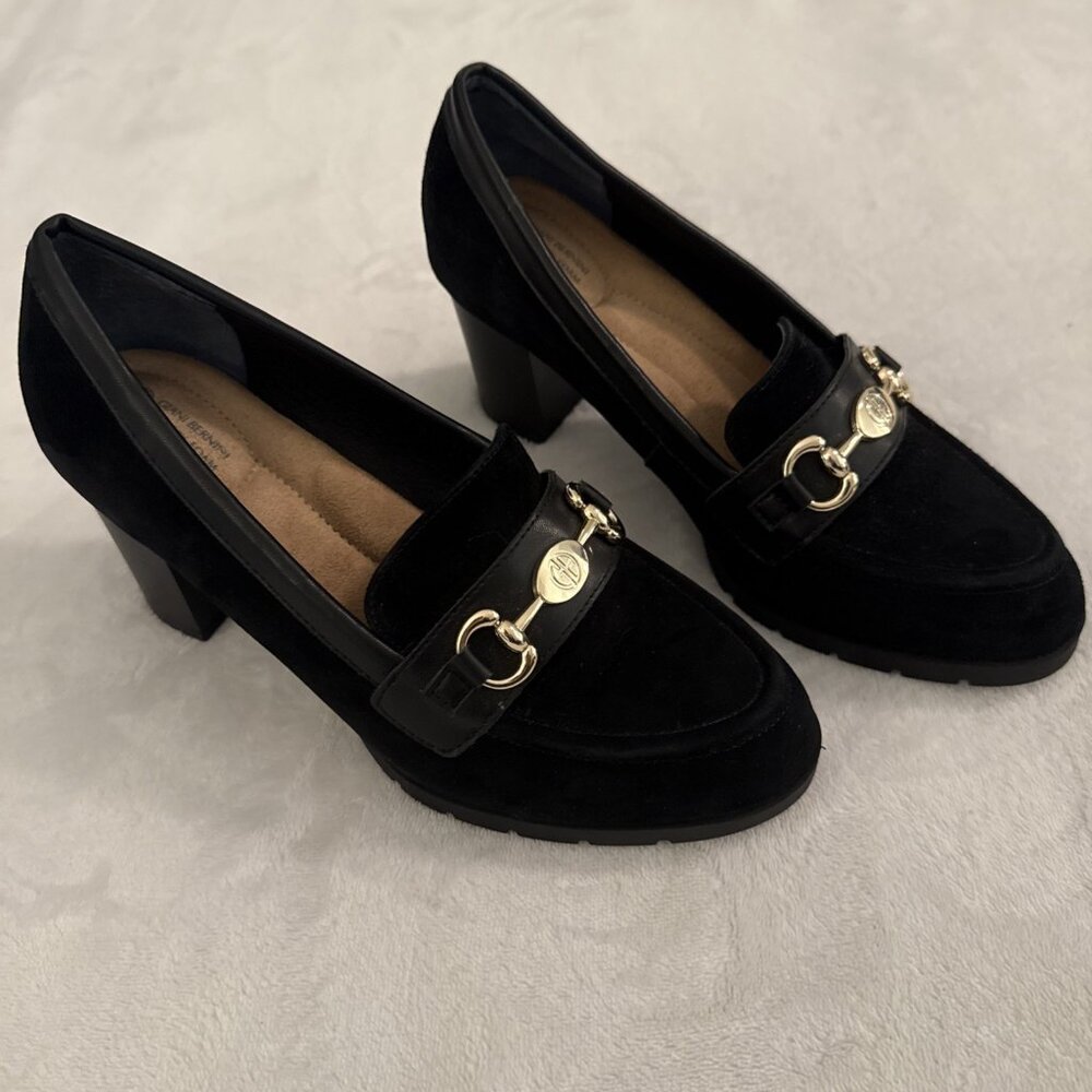 Giani Bernini Porshaa Black Suede Loafer‎ Heels With Gold Buckle Women's Size 8M - Picture 9 of 12