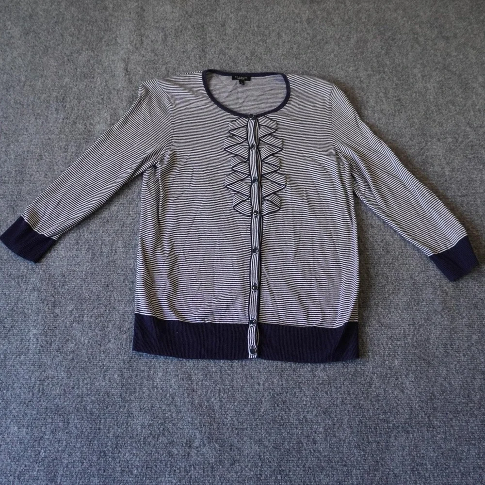 Talbots Weekend Navy Striped Cardigan Button Front Sweater Womens Size Small - Picture 1 of 11