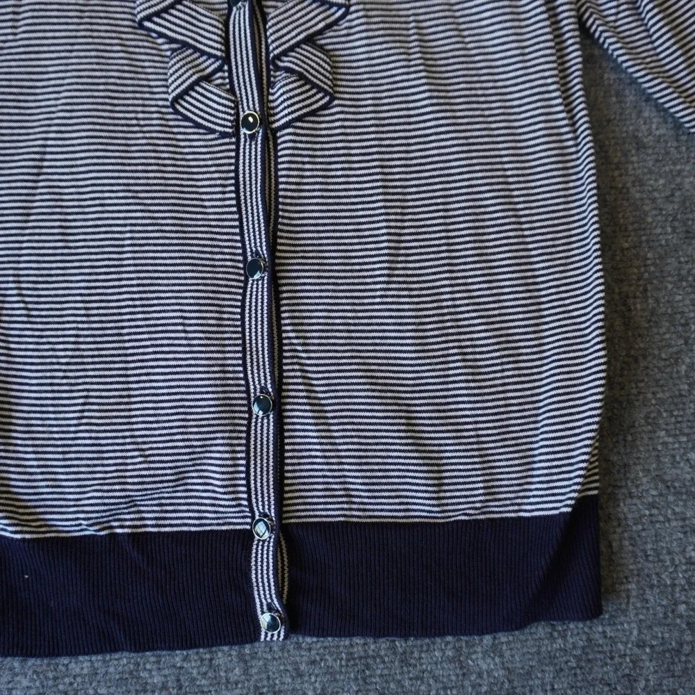 Talbots Weekend Navy Striped Cardigan Button Front Sweater Womens Size Small - Picture 7 of 11