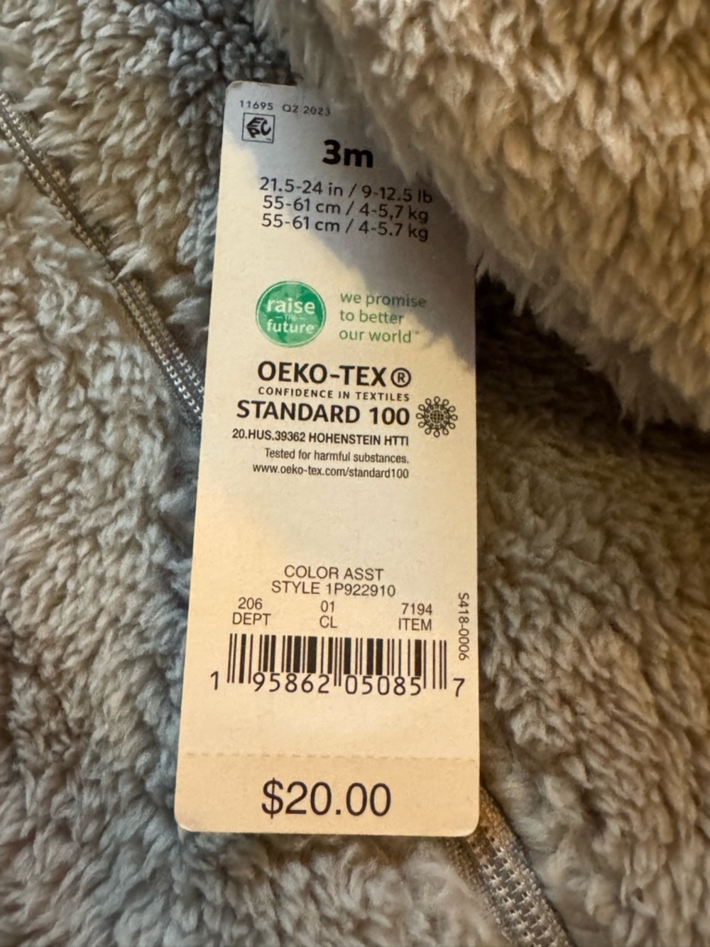 Cozy Teddy Fleece One-Piece in Light Gray - Baby Snowsuit 3 months - Picture 5 of 5