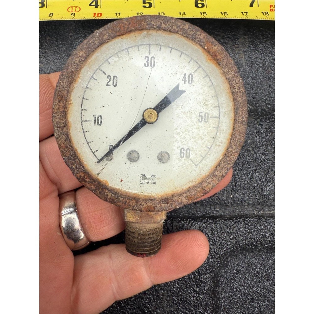 Rusty Marshalltown 0–60 PSI Pressure Gauge Industrial Decor Steampunk Part