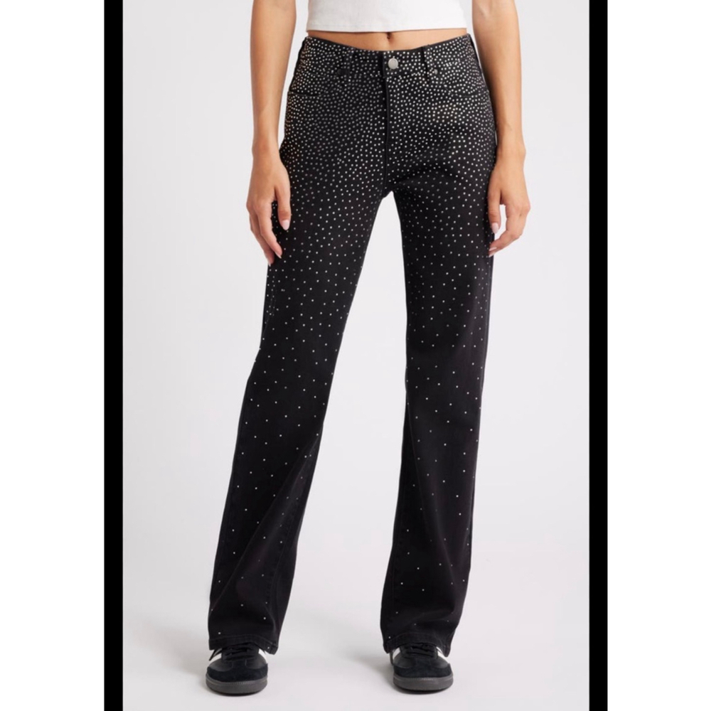 NEW PTCL Black Straight Leg Rhinestone Sparkle Jeans with Size 26