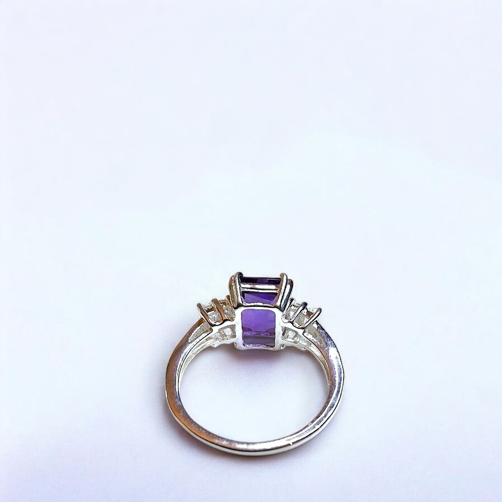 Amethyst & White Topaz Sterling Silver Ring – Size 8 - Picture 8 of 9