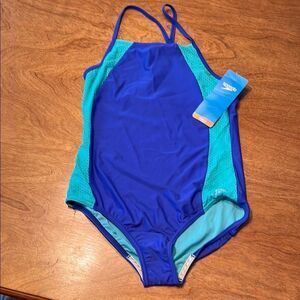 Speedo Blue and Green One Piece Swimsuit Athletic Design