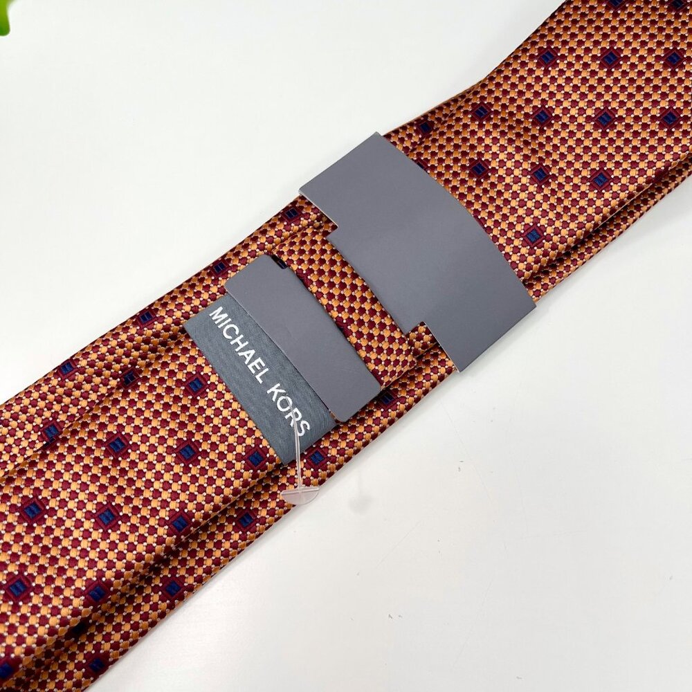 Michael Kors Mens Orange &‎ Red Geometric Pattern Tie - Picture 4 of 9